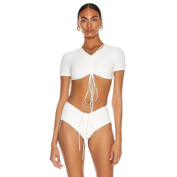 Christopher Esber Other - CHRISTOPHER ESBER Ruched Crop Sun Bikini Top Tee in White 4 New Womens Swim
